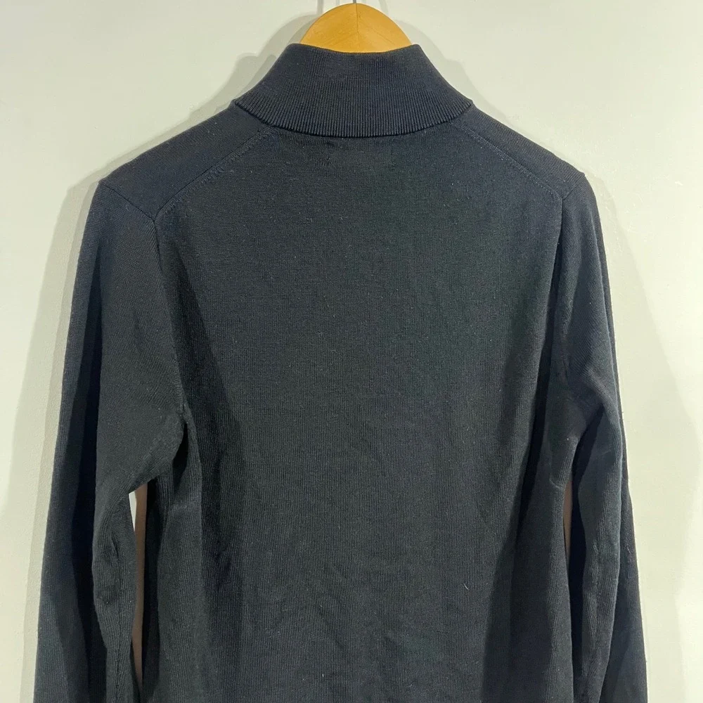 Banana Republic Merino Wool 1/4 Zip Sweater Black Mens Small Quiet Luxury Preppy